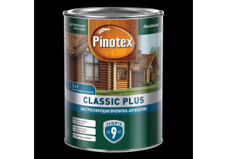 Быстросохнущая пропитка-антисептик 3 в 1 Pinotex Classic Plus для древесины тиковое дерево (0,9л)